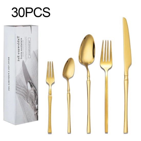 30pcs Gold Stainless Steel  Cutlery Set Flatware Tableware Utensil Dinnerware 